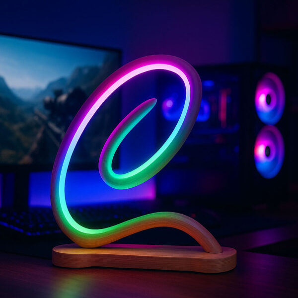 Lampe spirale en bois noble modèle Tourbillon couv rgb cou